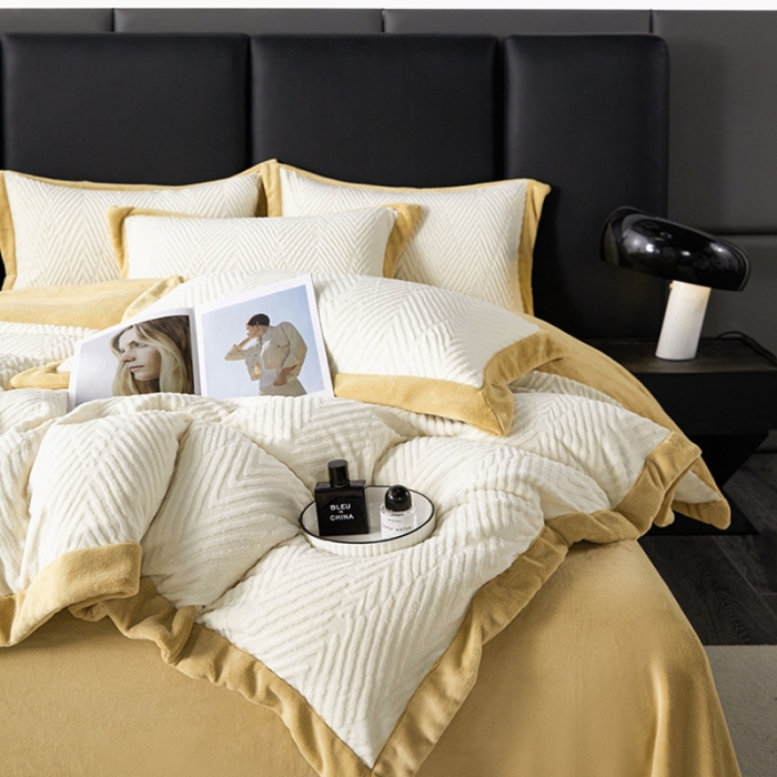 91家纺网 家纺一手货源 找家纺 佳居缘 2023新款230g全消光牛奶绒四件套-印象系列 印象-黄