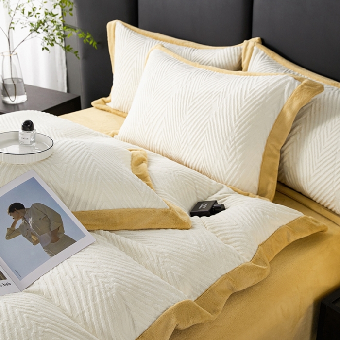 91家纺网 家纺一手货源 找家纺 佳居缘 2023新款230g全消光牛奶绒四件套-印象系列 印象-黄