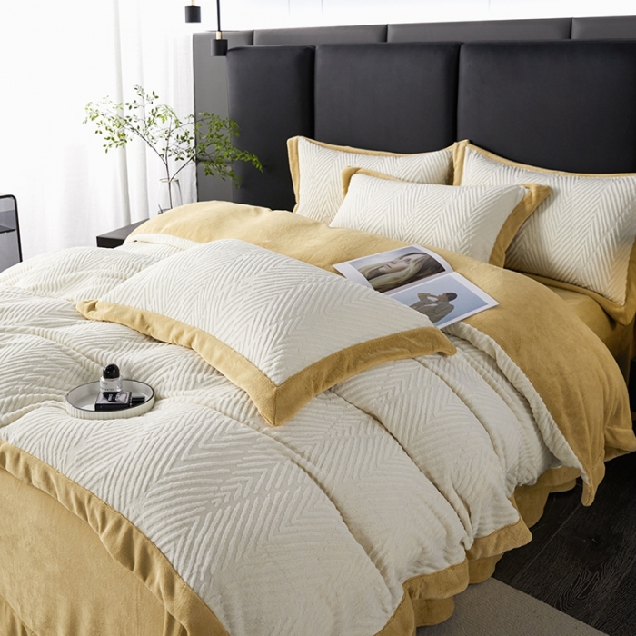 91家纺网 家纺一手货源 找家纺 佳居缘 2023新款230g全消光牛奶绒四件套-印象系列 印象-黄