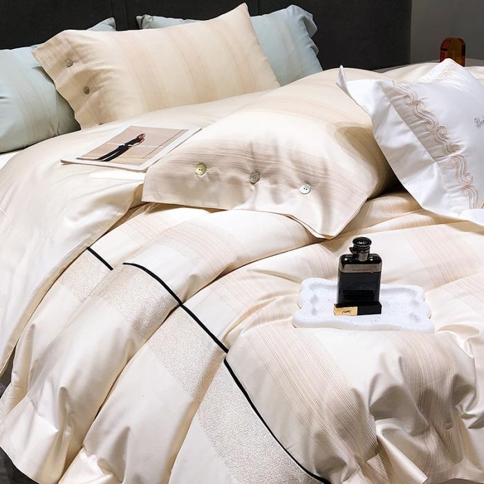 91家纺网 家纺一手货源 找家纺 黑白森林23款100支金线色织提花四件套纯棉床上用品