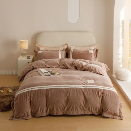 91家纺网 家纺一手货源 找家纺 (总)摩卡 2024新款轻奢简约宝宝绒四件套