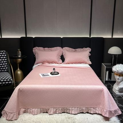 淼铭家纺 2025新款A类长绒棉花边床盖三件套 豆沙粉