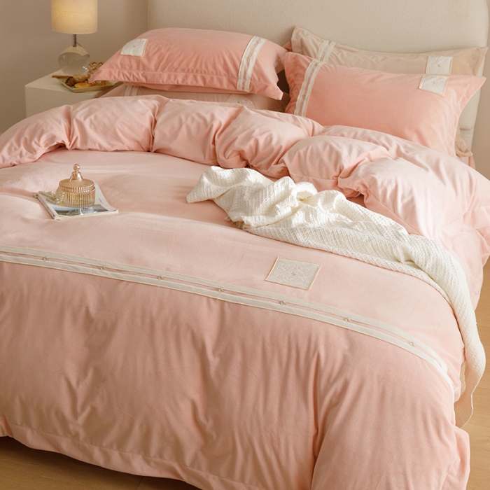 91家纺网 家纺一手货源 找家纺 (总)摩卡 2024新款轻奢简约宝宝绒四件套