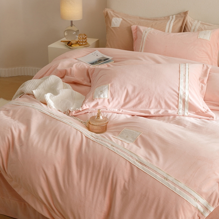 91家纺网 家纺一手货源 找家纺 (总)摩卡 2024新款轻奢简约宝宝绒四件套