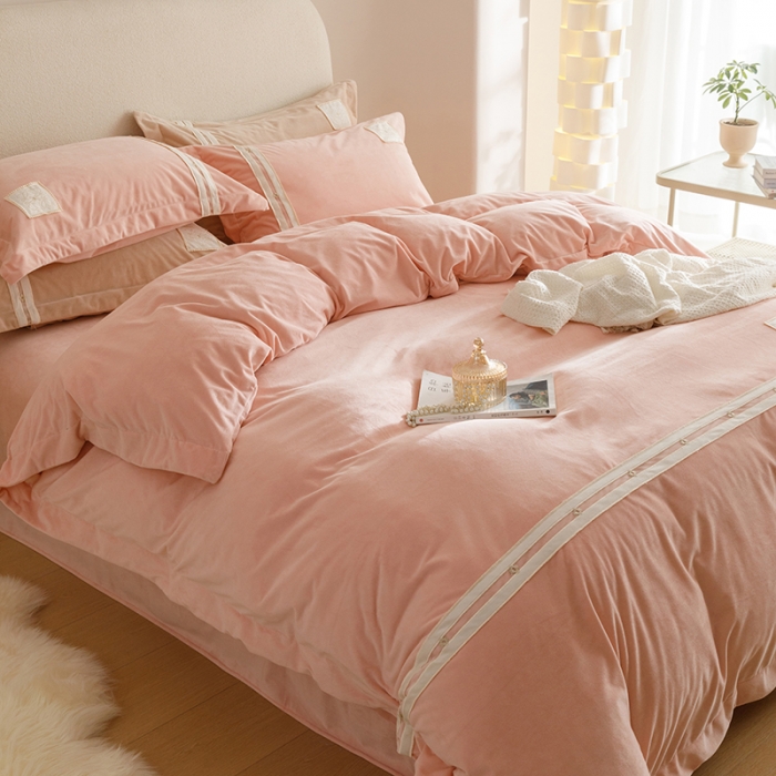 91家纺网 家纺一手货源 找家纺 摩卡 2024新款轻奢简约宝宝绒四件套 唯一-果粉