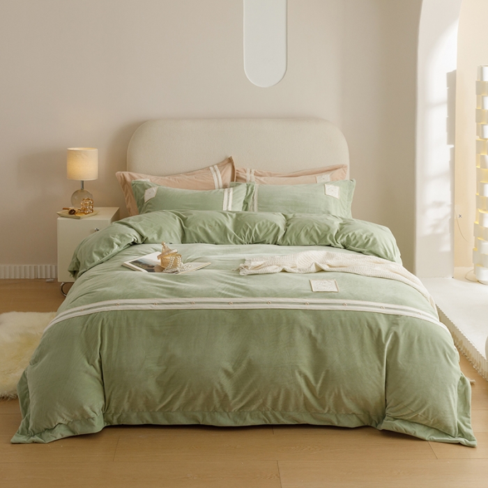 91家纺网 家纺一手货源 找家纺 摩卡 2024新款轻奢简约宝宝绒四件套 唯一-青提