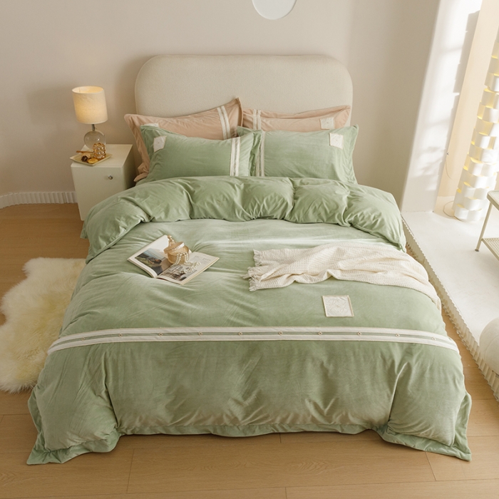 91家纺网 家纺一手货源 找家纺 摩卡 2024新款轻奢简约宝宝绒四件套 唯一-青提