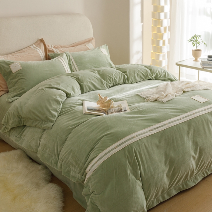 91家纺网 家纺一手货源 找家纺 摩卡 2024新款轻奢简约宝宝绒四件套 唯一-青提