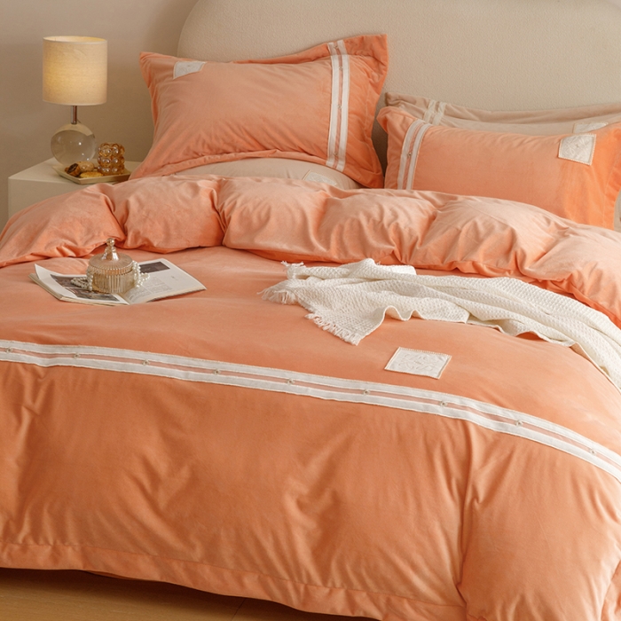 91家纺网 家纺一手货源 找家纺 摩卡 2024新款轻奢简约宝宝绒四件套 唯一-香橙