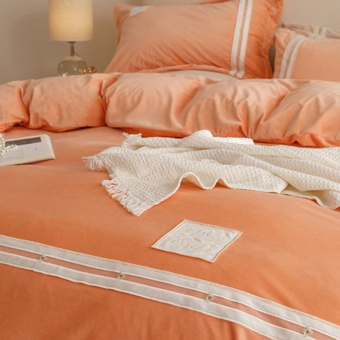 91家纺网 家纺一手货源 找家纺 摩卡 2024新款轻奢简约宝宝绒四件套 唯一-香橙