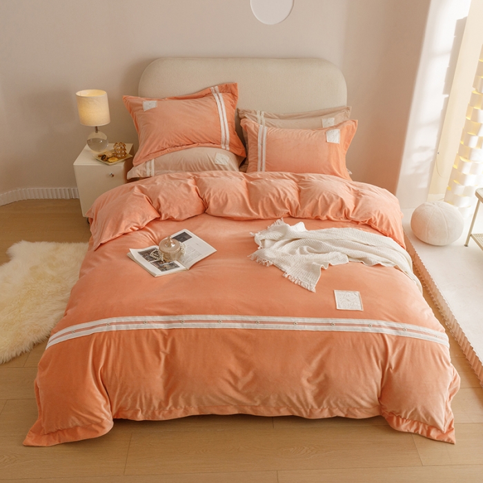 91家纺网 家纺一手货源 找家纺 摩卡 2024新款轻奢简约宝宝绒四件套 唯一-香橙