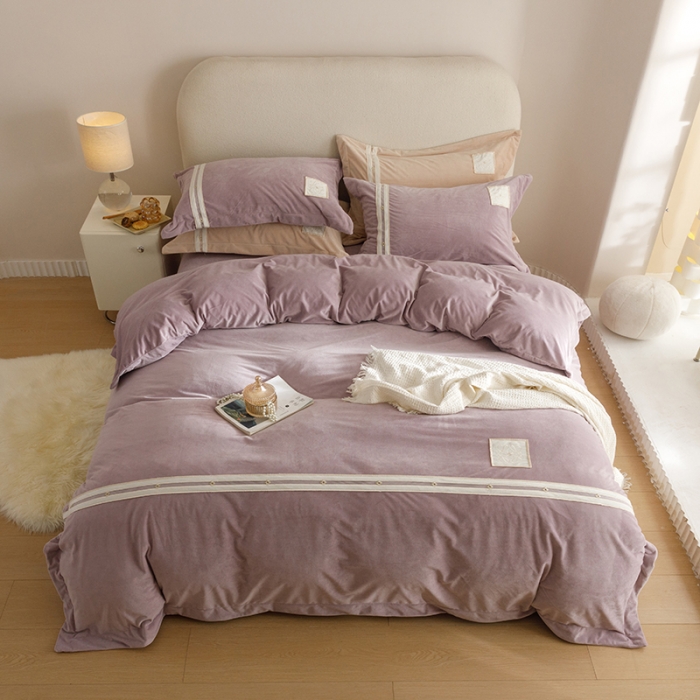 91家纺网 家纺一手货源 找家纺 摩卡 2024新款轻奢简约宝宝绒四件套 唯一-芋泥