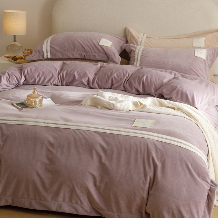 91家纺网 家纺一手货源 找家纺 摩卡 2024新款轻奢简约宝宝绒四件套 唯一-芋泥