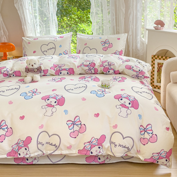 91家纺网 家纺一手货源 找家纺 感遇 2023新款三丽鸥卡通四件套桃心美乐蒂