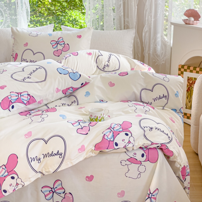 91家纺网 家纺一手货源 找家纺 感遇 2023新款三丽鸥卡通四件套桃心美乐蒂