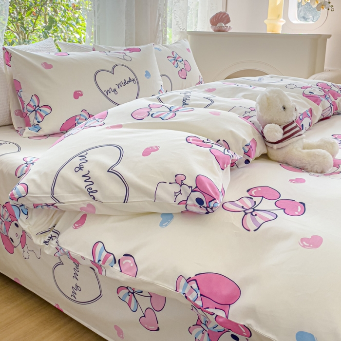 91家纺网 家纺一手货源 找家纺 感遇 2023新款三丽鸥卡通四件套桃心美乐蒂