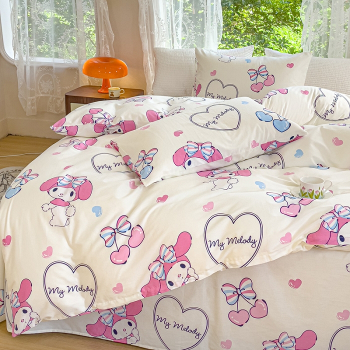 91家纺网 家纺一手货源 找家纺 感遇 2023新款三丽鸥卡通四件套桃心美乐蒂