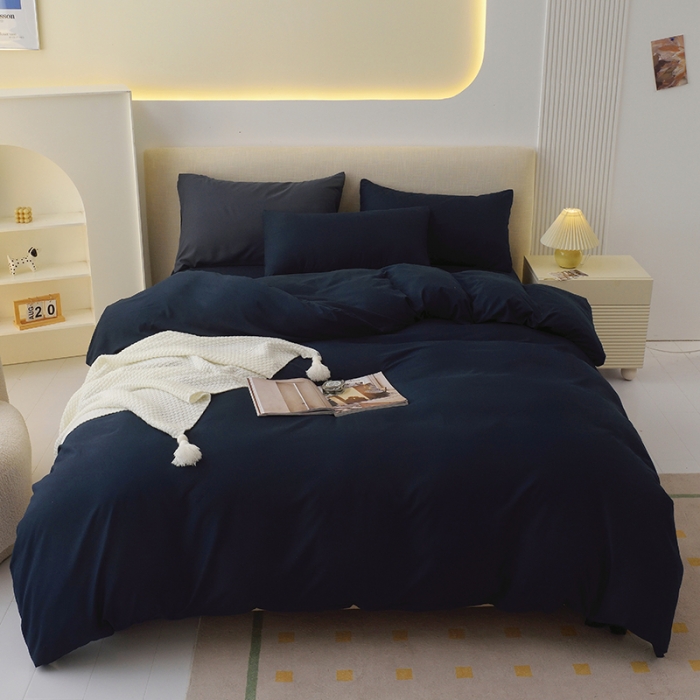 91家纺网 家纺一手货源 找家纺 诗雅被业 2023新款纯色磨毛四件套藏青