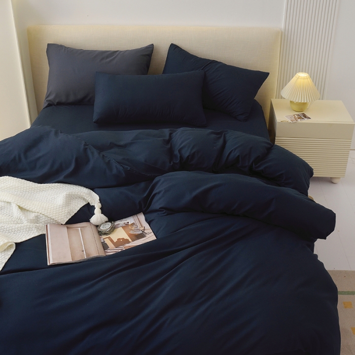 91家纺网 家纺一手货源 找家纺 诗雅被业 2023新款纯色磨毛四件套藏青