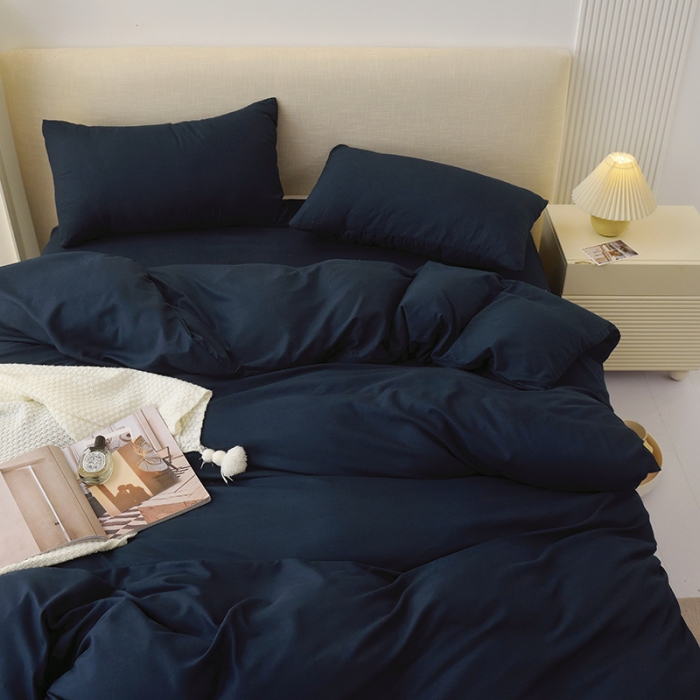 91家纺网 家纺一手货源 找家纺 诗雅被业 2023新款纯色磨毛四件套藏青