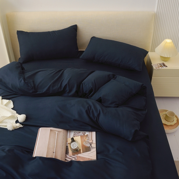 91家纺网 家纺一手货源 找家纺 诗雅被业 2023新款纯色磨毛四件套藏青