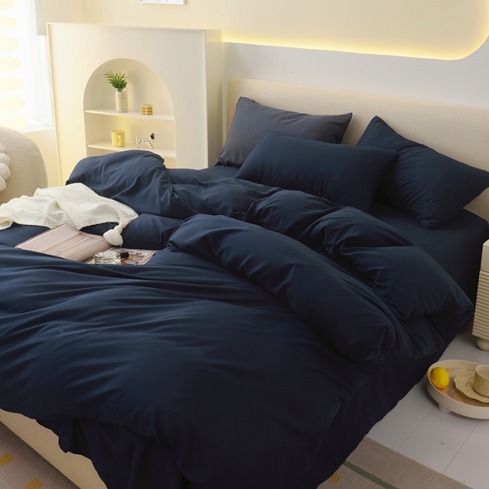 91家纺网 家纺一手货源 找家纺 诗雅被业 2023新款纯色磨毛四件套藏青