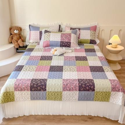 91家纺网 家纺一手货源 找家纺 添越 2024小清新韩版蕾丝花边纯棉夹棉床盖三件套全棉百福格