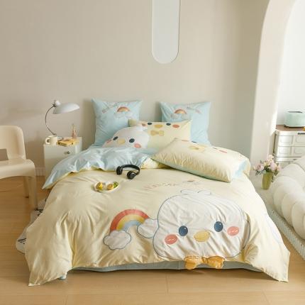 2023全棉A类40s水洗棉贴布绣花四件套四季儿童学生三件套小清新套件