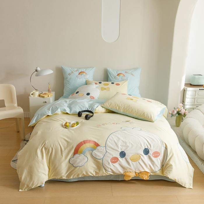 91家纺网 家纺一手货源 找家纺 2023全棉A类40s水洗棉贴布绣花四件套四季儿童学生三件套小清新套件