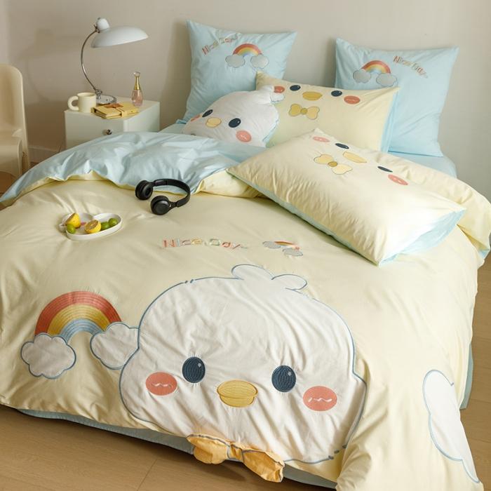 91家纺网 家纺一手货源 找家纺 2023全棉A类40s水洗棉贴布绣花四件套四季儿童学生三件套小清新套件