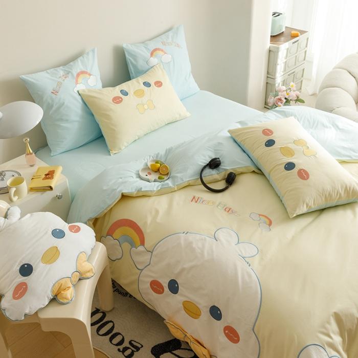 91家纺网 家纺一手货源 找家纺 2023全棉A类40s水洗棉贴布绣花四件套四季儿童学生三件套小清新套件