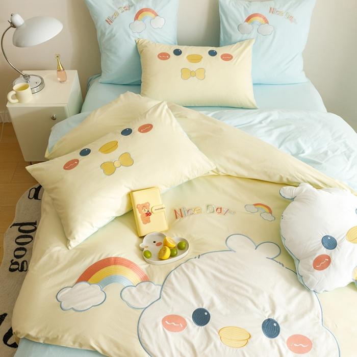 91家纺网 家纺一手货源 找家纺 2023全棉A类40s水洗棉贴布绣花四件套四季儿童学生三件套小清新套件