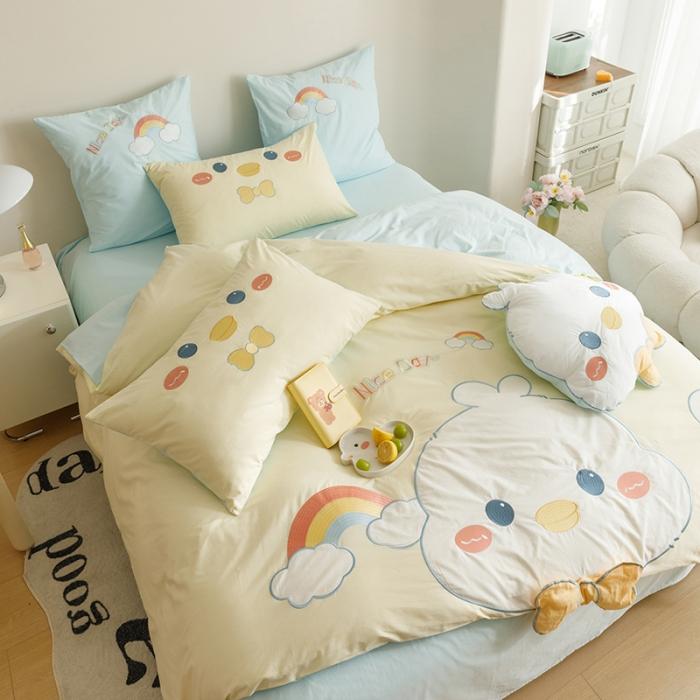 91家纺网 家纺一手货源 找家纺 2023全棉A类40s水洗棉贴布绣花四件套四季儿童学生三件套小清新套件