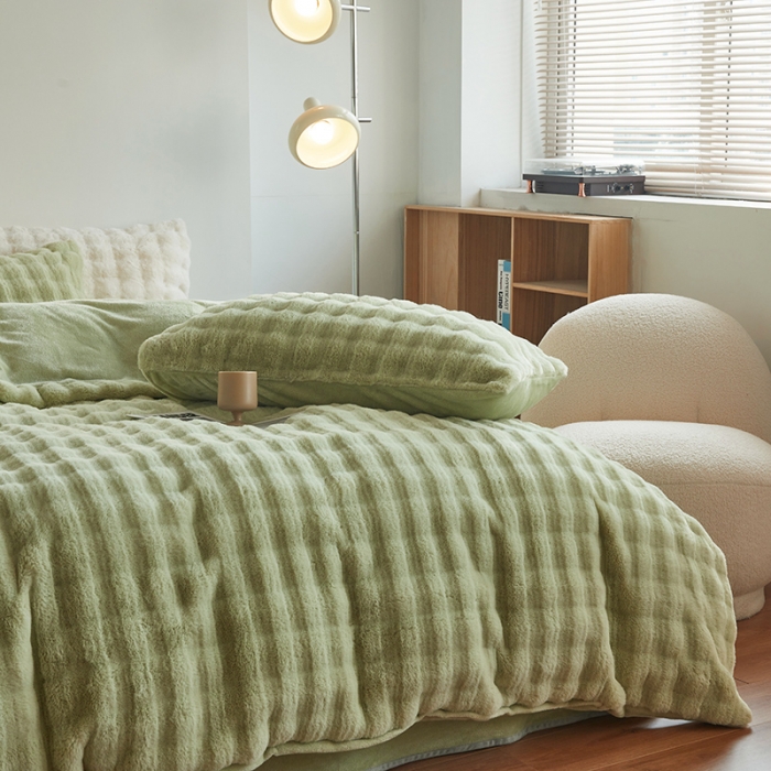 91家纺网 家纺一手货源 找家纺 青竹苑 2023秋冬爆款泡泡兔毛绒兔兔绒四件套 泡泡-绿