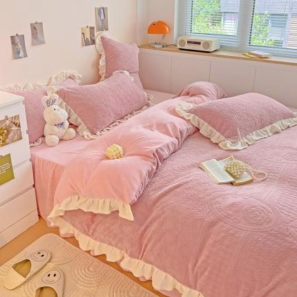 91家纺网 家纺一手货源 找家纺 （总）静家居 2024牛奶绒韩版花边提花四件套