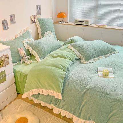 91家纺网 家纺一手货源 找家纺 （总）静家居 2024牛奶绒韩版花边提花四件套