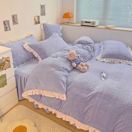 91家纺网 家纺一手货源 找家纺 （总）静家居 2024牛奶绒韩版花边提花四件套