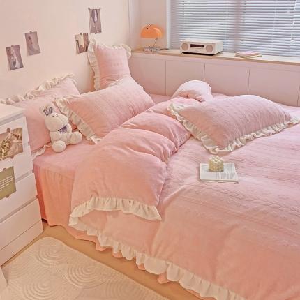 91家纺网 家纺一手货源 找家纺 （总）静家居 2024牛奶绒韩版花边提花四件套