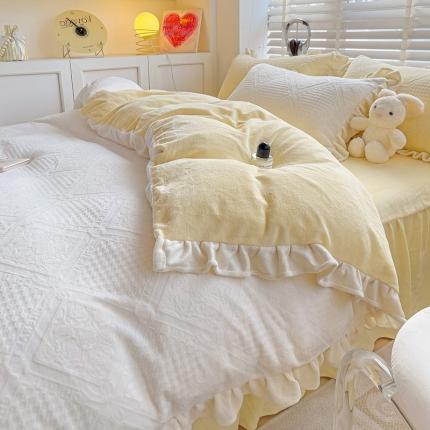 91家纺网 家纺一手货源 找家纺 （总）静家居 2024牛奶绒韩版花边提花四件套