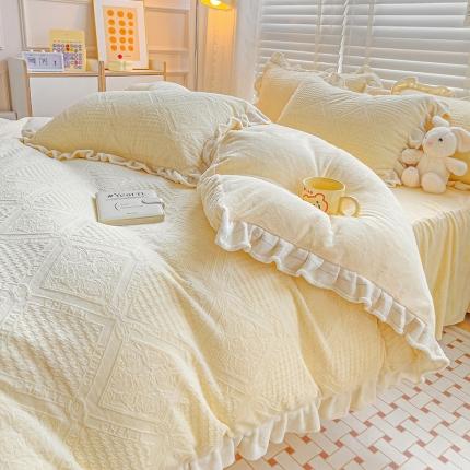 91家纺网 家纺一手货源 找家纺 （总）静家居 2024牛奶绒韩版花边提花四件套