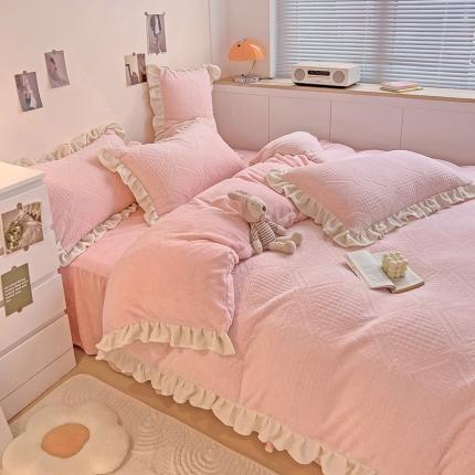 91家纺网 家纺一手货源 找家纺 （总）静家居 2024牛奶绒韩版花边提花四件套