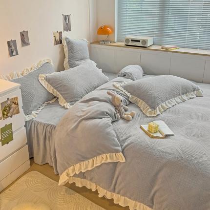 91家纺网 家纺一手货源 找家纺 （总）静家居 2024牛奶绒韩版花边提花四件套