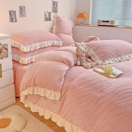 91家纺网 家纺一手货源 找家纺 （总）静家居 2024牛奶绒韩版花边提花四件套