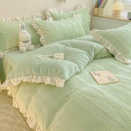 91家纺网 家纺一手货源 找家纺 （总）静家居 2024牛奶绒韩版花边提花四件套