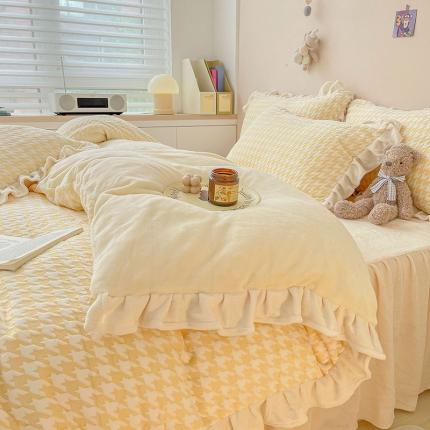 91家纺网 家纺一手货源 找家纺 （总）静家居 2024牛奶绒韩版花边提花四件套