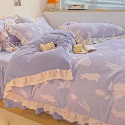 91家纺网 家纺一手货源 找家纺 （总）静家居 2024牛奶绒韩版花边提花四件套