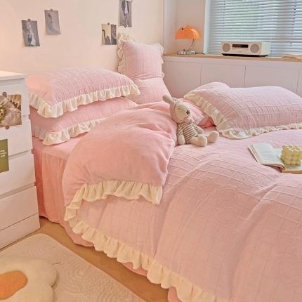 91家纺网 家纺一手货源 找家纺 （总）静家居 2024牛奶绒韩版花边提花四件套