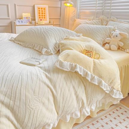 91家纺网 家纺一手货源 找家纺 静家居 2024牛奶绒韩版花边提花四件套 卡洛斯-白