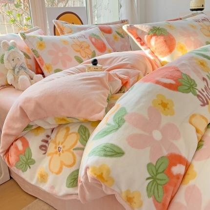 91家纺网 家纺一手货源 找家纺 （总）包小包 2023直播爆款220g高克重印花小清新牛奶绒四件套  提供买家秀