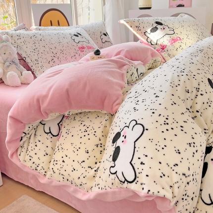 91家纺网 家纺一手货源 找家纺 （总）包小包 2023直播爆款220g高克重印花小清新牛奶绒四件套  提供买家秀